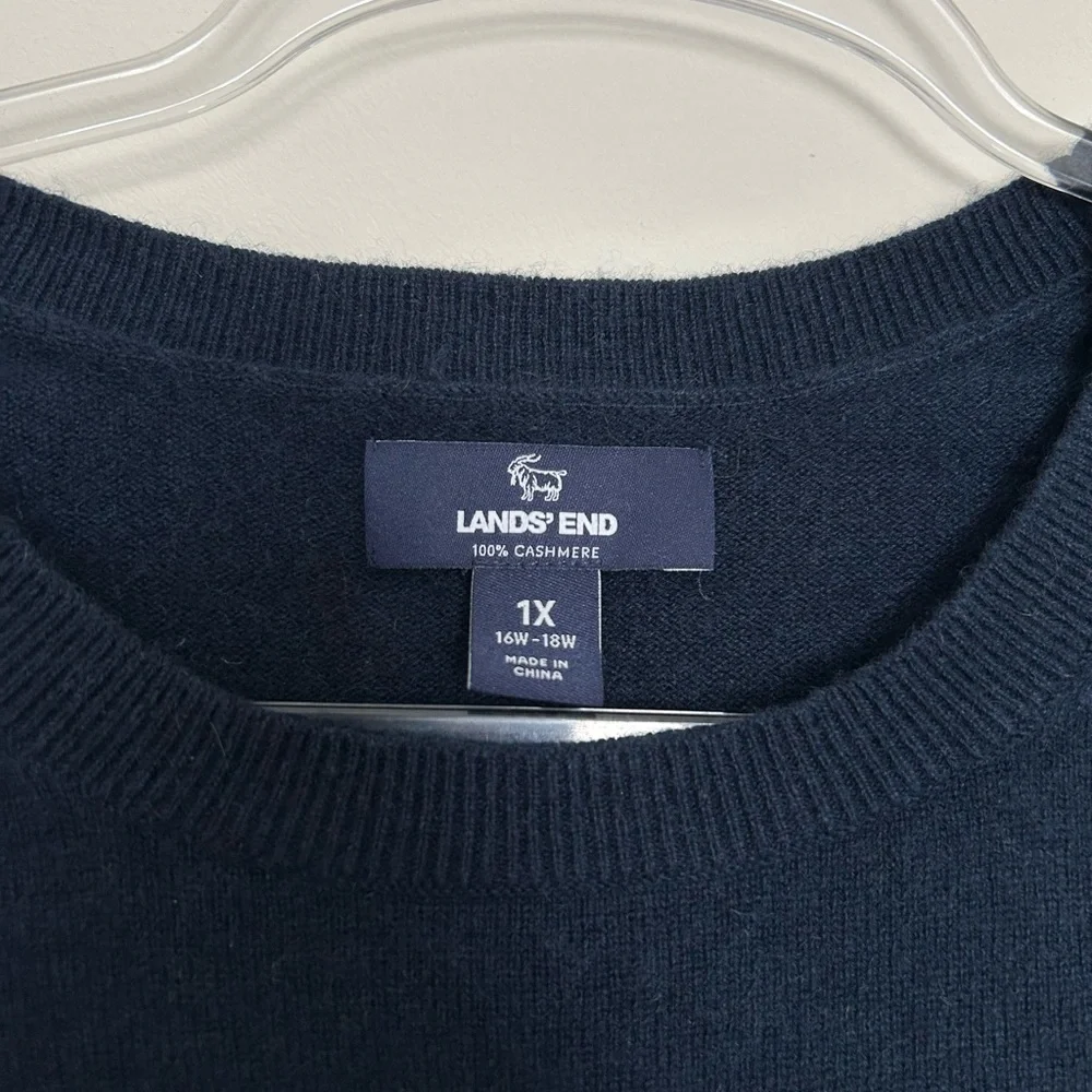 Lands’ End 100% Cashmere Blue Crewneck Sweater Size 1X - Picture 2 of 6